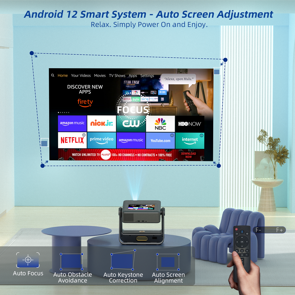 XBJ Projecteur d'extérieur XBJ avec tablette tactile, écran de 300 pouces, 1080P/4K, avec système Android, 900 ANSI, WiFi 6, compatible avec PS5/Switch, A5Pro - Gris