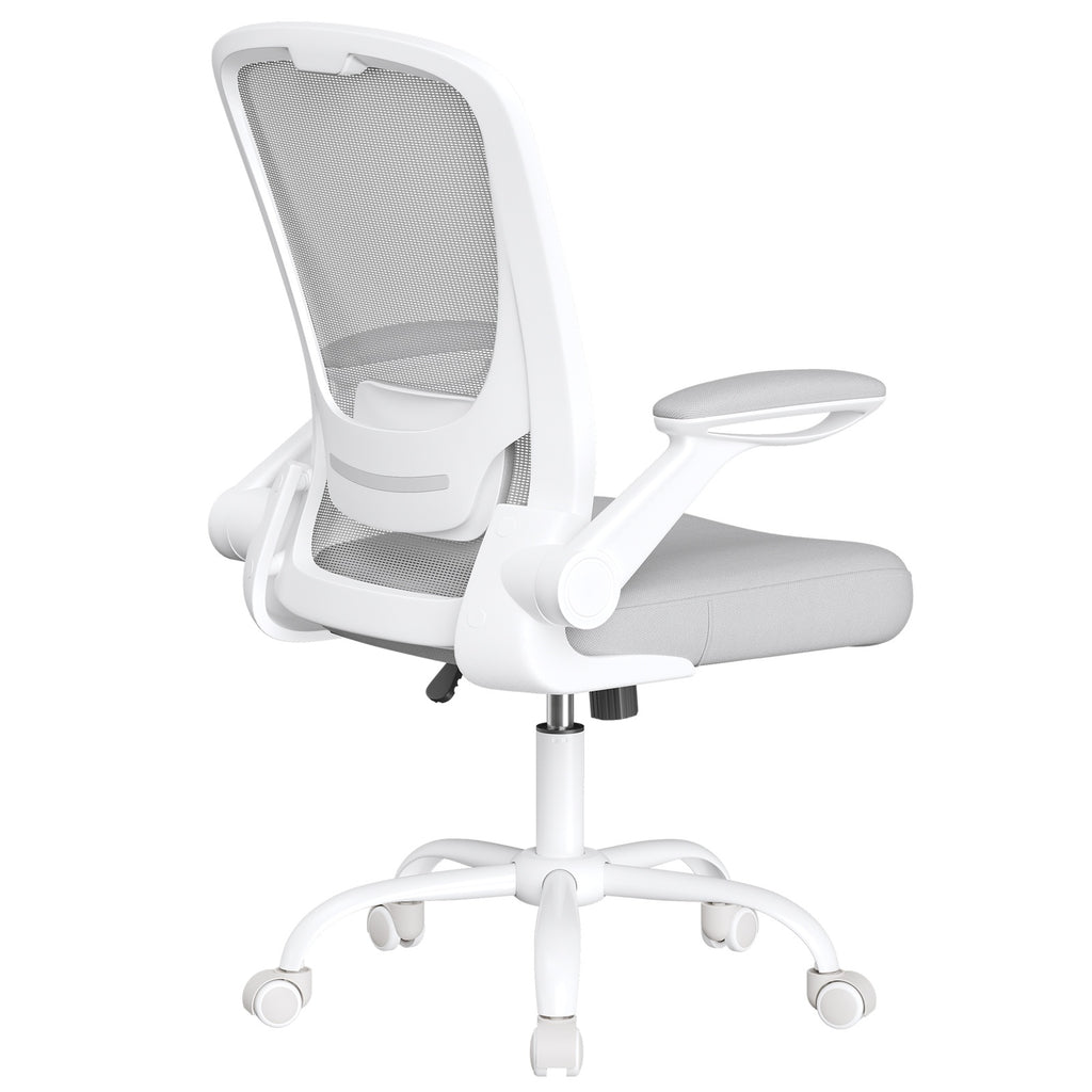 JOYFURNOS Chaise de bureau ergonomique pivotante en mesh, accoudoirs pliants, gris clair