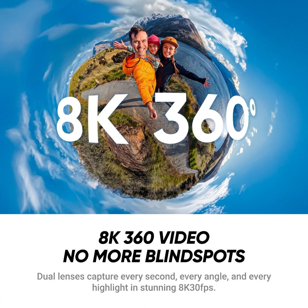 Insta360 X4 Air - Caméra 360° 8K légère de 165 g, effet perche à selfie invisible, objectifs remplaçables, filmez d'abord puis recadrez ensuite, protection contre le vent intégrée