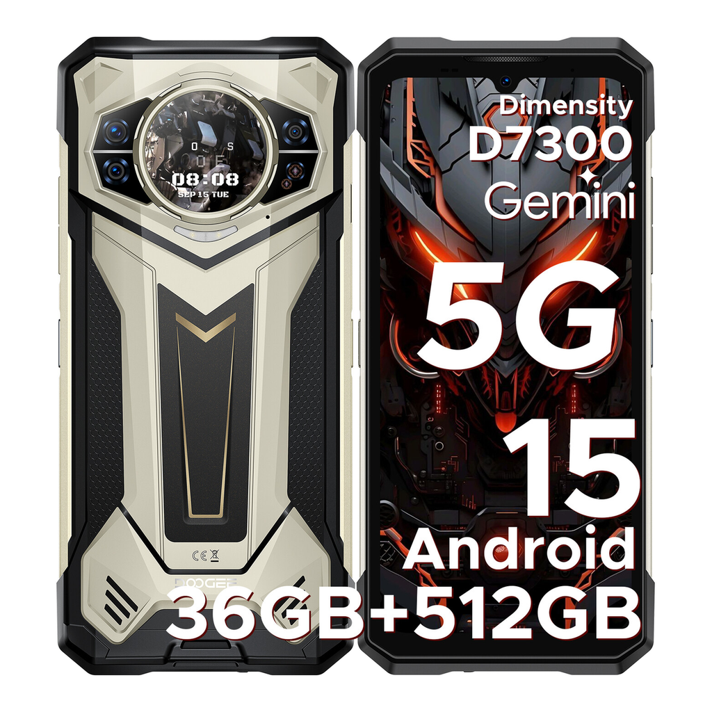 DOOGEE S200 Plus Smartphone Rugged 5G, Dimensity 7300, (16 Go+20 Go)+512 Go avec Écran Arrière Dynamique 1,32" Android 15 Téléphone Rugged, 10100 mAh, Caméra Vision Nocturne 100 MP+20 MP, 6,72", 120 Hz, NFC, Gemini AI Double SIM