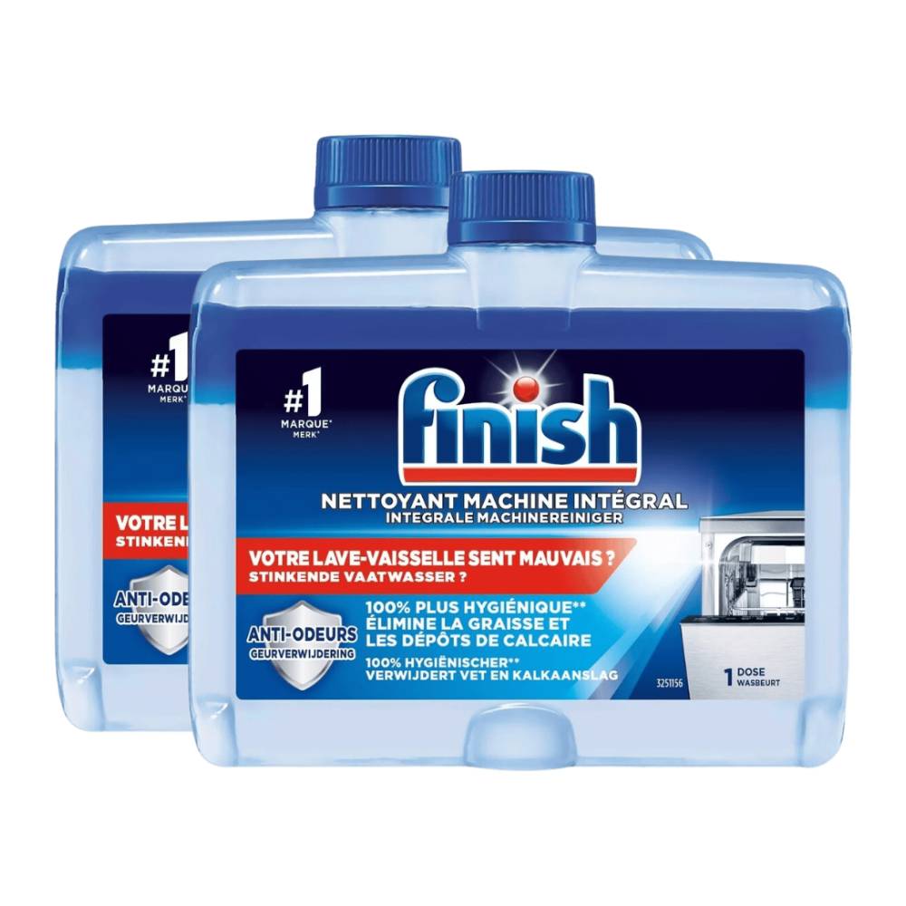Finish Nettoyant Lave-vaisselle Nettoyage en Profondeur Éliminateur d'Odeurs Sans Parfum 2 x 250 ml (= 500 ml)