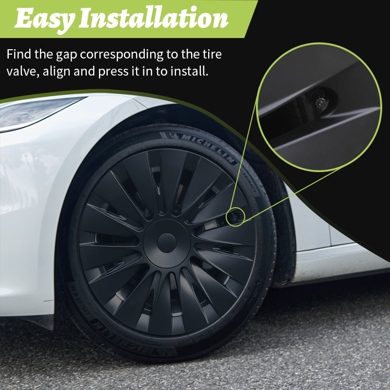 4PCS Cache Jante Premium Pour Tesla Model Y (2020-2024) 19 Pouces Cache Jantes Noir Mat Style Lame Couverture Complète Couverture Protectrice Exclusivement Pour Model Y (2020-2024)