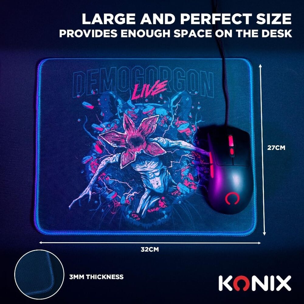 Konix Stranger Things Tapis de souris gaming 32 x 27 cm - Surface microfibre antidérapante - Caoutchouc - Motif Demogorgon Live