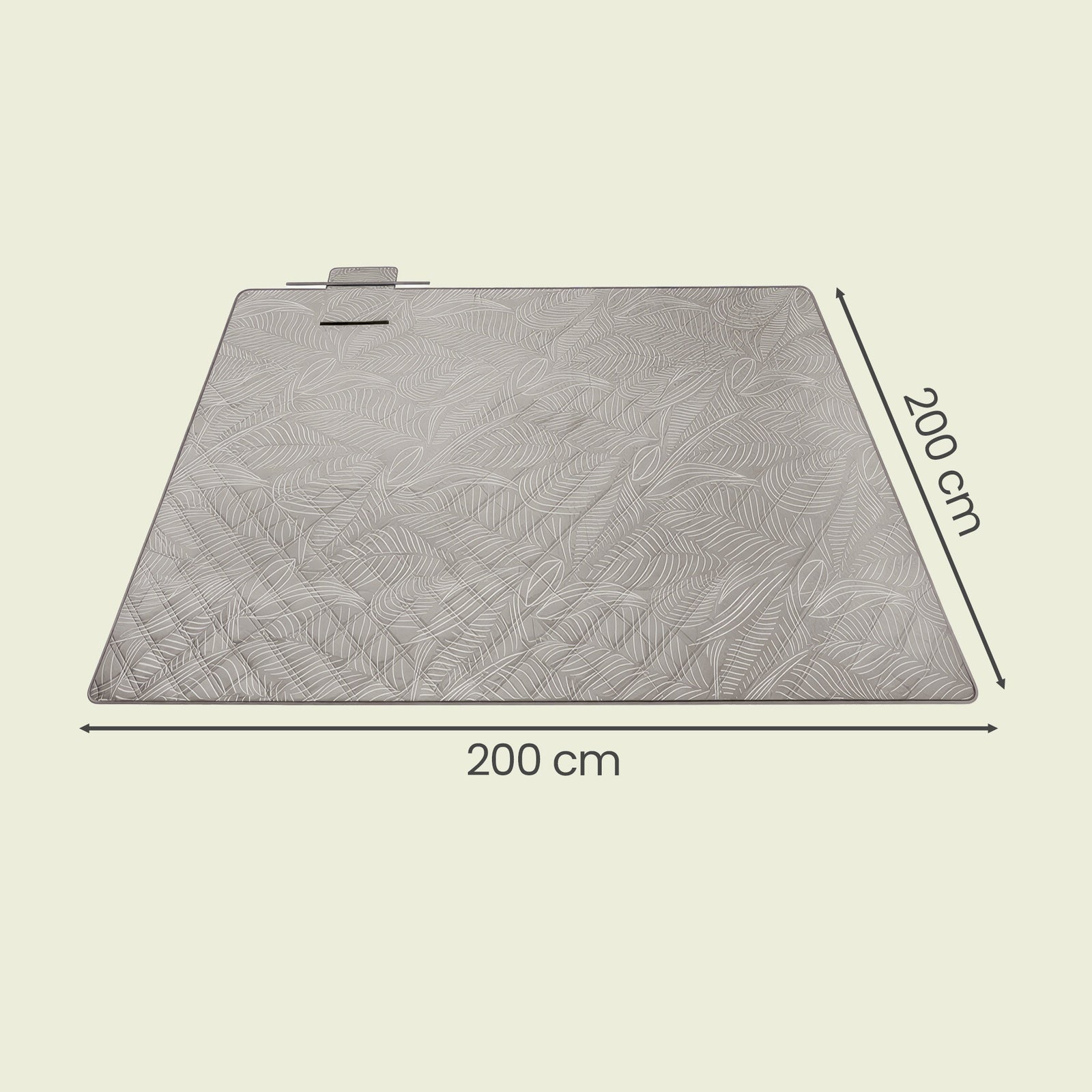 JOYFURNOS Couverture de Pique-nique, 200 x 200 cm, 4 Piquets de Sol, Hydrofuge, Lavable, Pliable, Motif Feuilles et Kaki