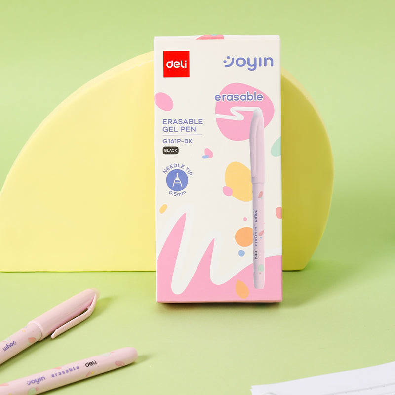 Deli Stylo à gel effaçable, pointe fine 0,5 mm, noir - 12 pièces