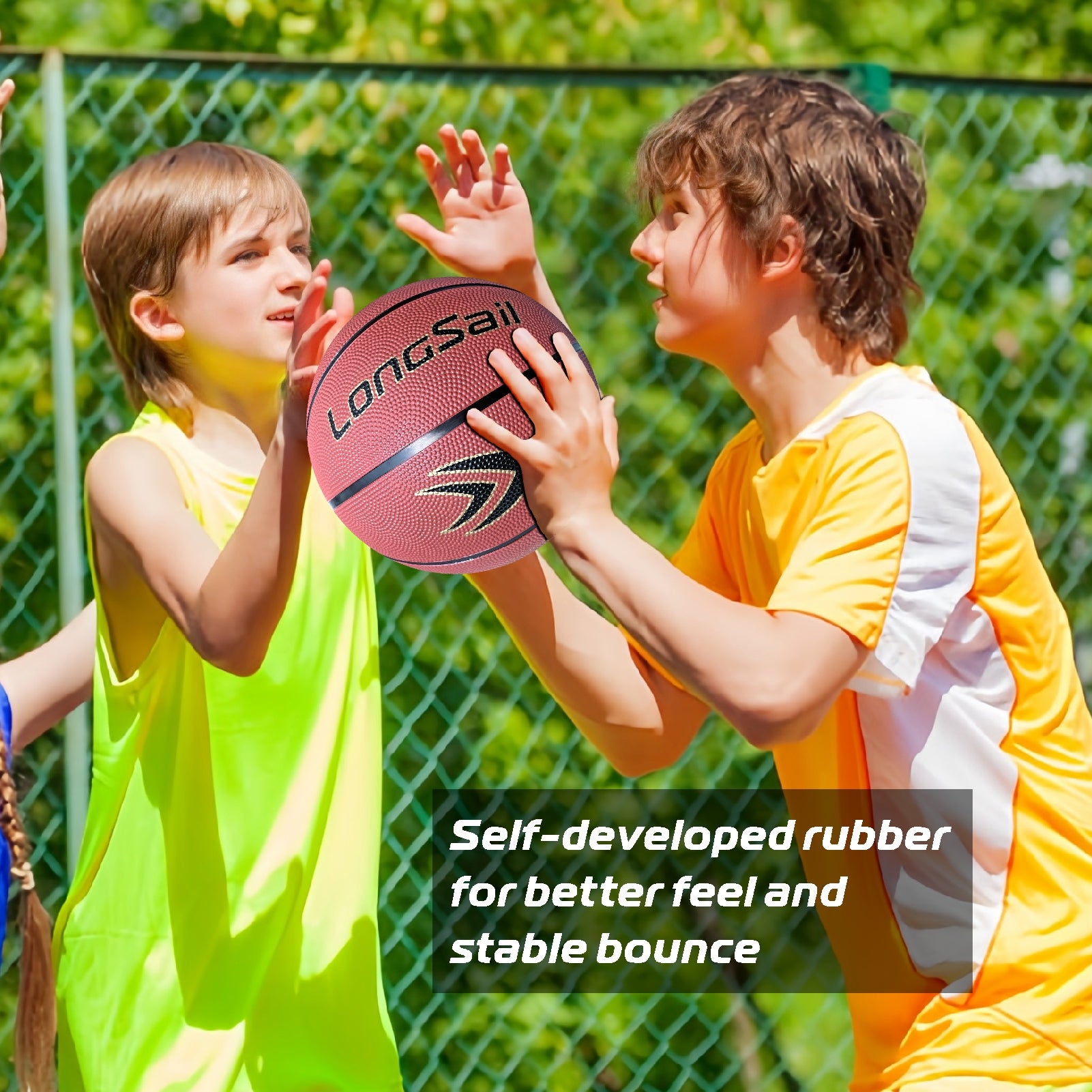 LONGSAIL Ballon de basket-ball en caoutchouc de haute qualité 27,5 po Taille n° 5 Brun rougeâtre