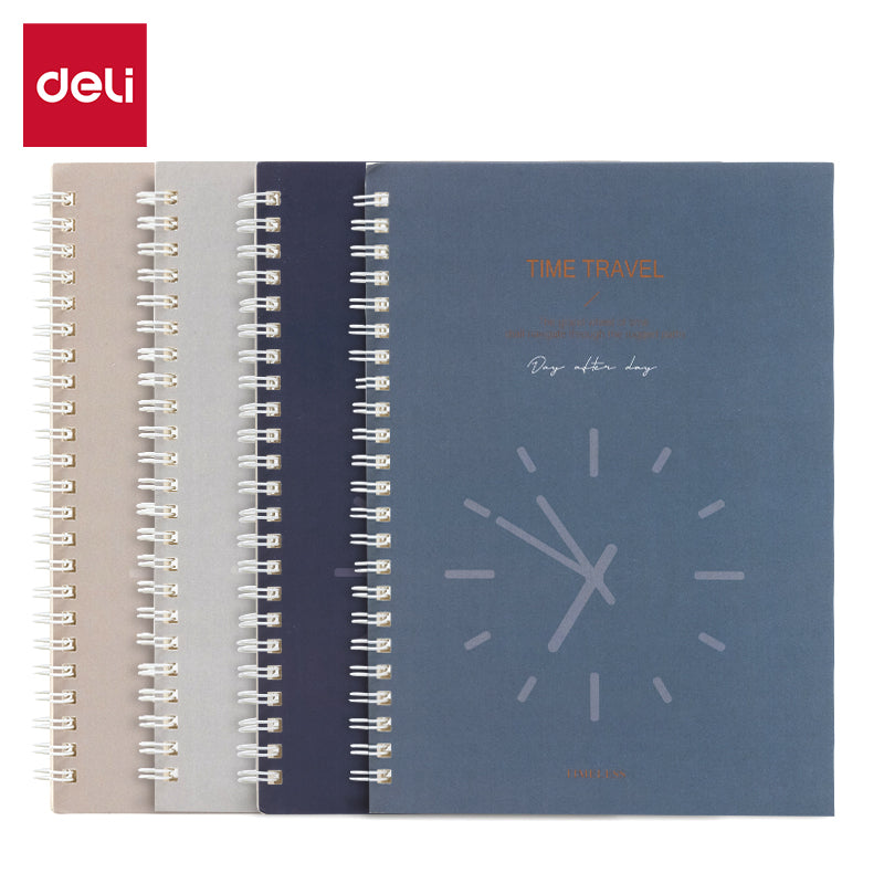 Deli Carnet à spirale, A5 (148 x 210 mm), 60 feuilles/120 pages, 70 g/m² - Parfait pour les étudiants, le bureau et le journaling, Série Pure Time, Lot de 4