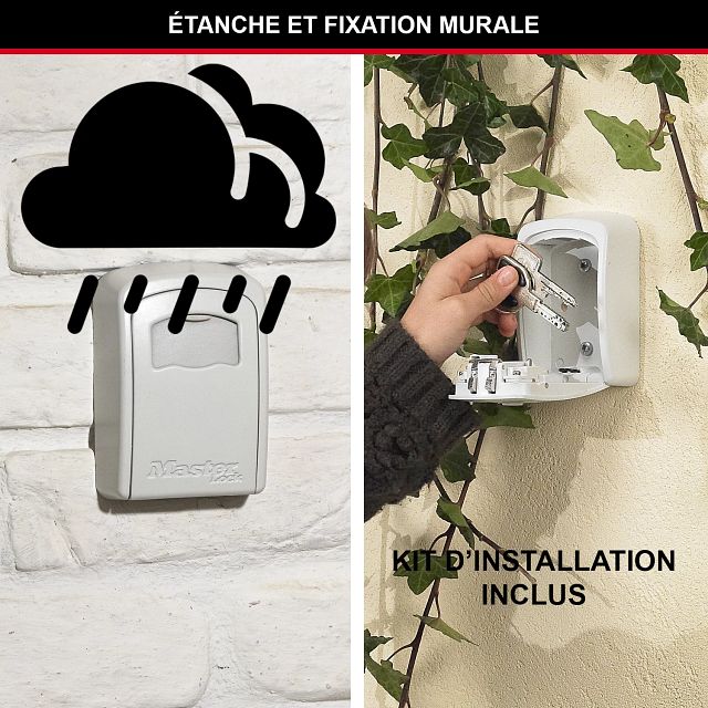 Master Lock Boîte à clés à fixation murale, format moyen 85 x 119 x 36 mm, crème, pour l’extérieur, kit de montage, pour la maison, le bureau, les usines et les véhicules