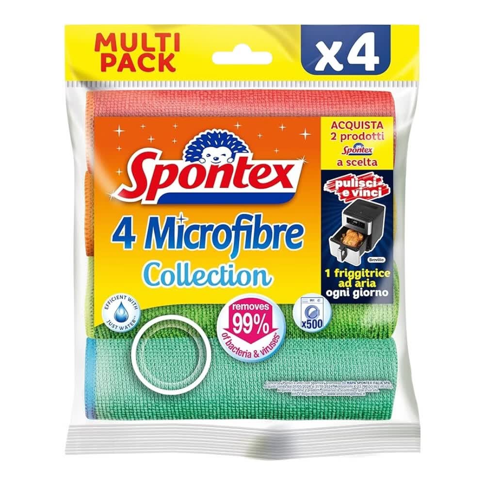 SPONTEX Chiffons microfibre multi-usages lavables en machine jusqu'à 500 fois 4 chiffons