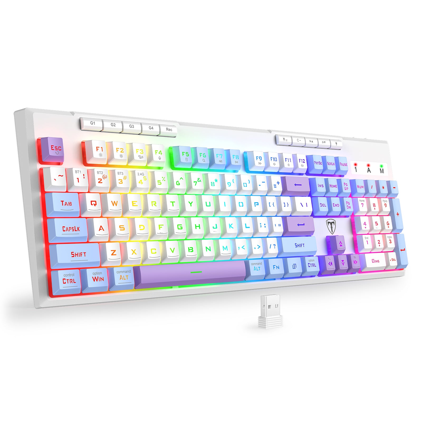 ET clavier de jeu 100 % à trois modes, disposition QWERTY américaine, rétroéclairage RVB, macros personnalisables, anti-effet fantôme 26 touches, 4000 mAh, crémeux