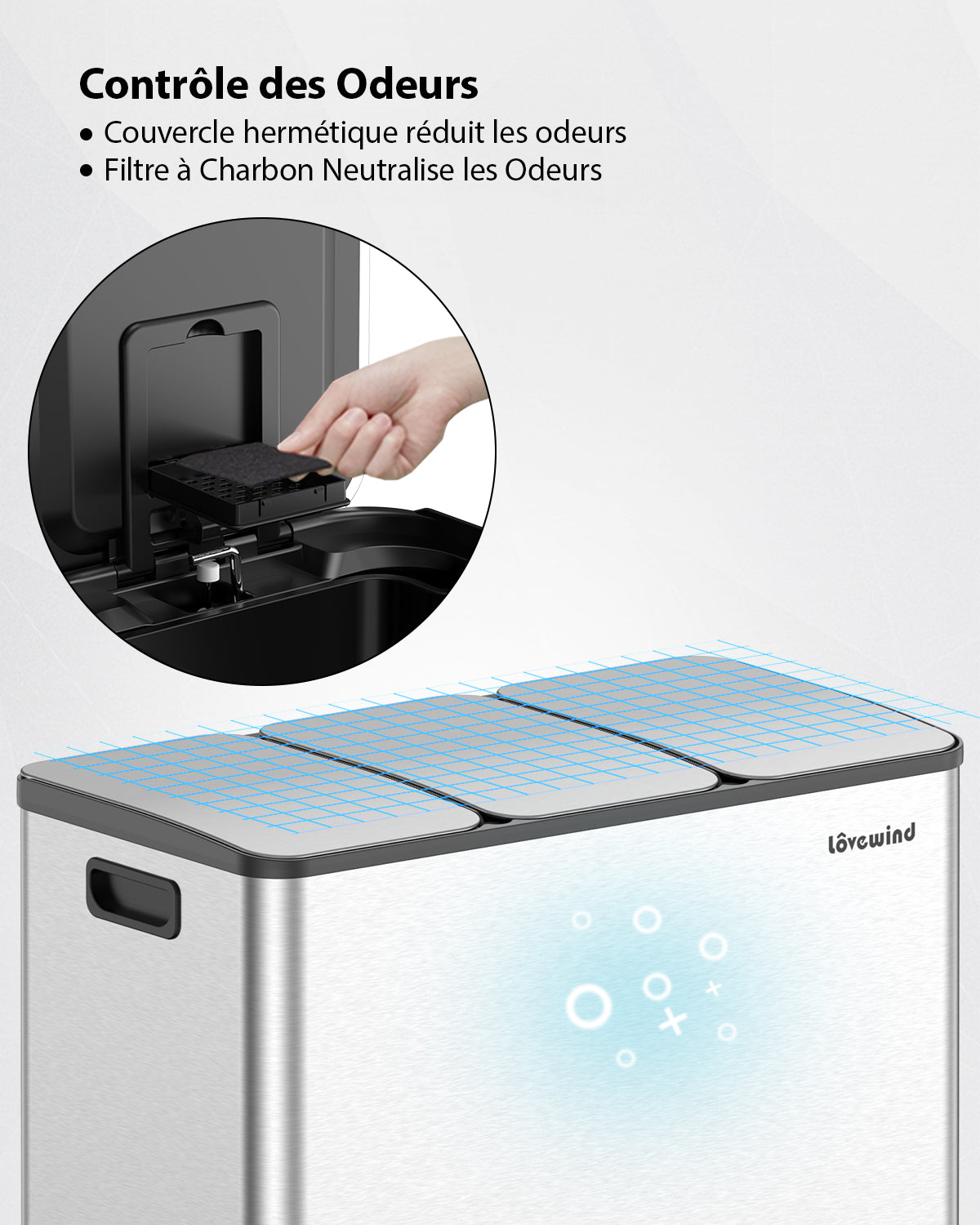Poubelle de cuisine 60 L (3 x 20 L) en acier inoxydable, poubelle et bac de recyclage combinés avec couvercle à fermeture douce, poubelle à pédale à double compartiment pour recyclage, argenté
