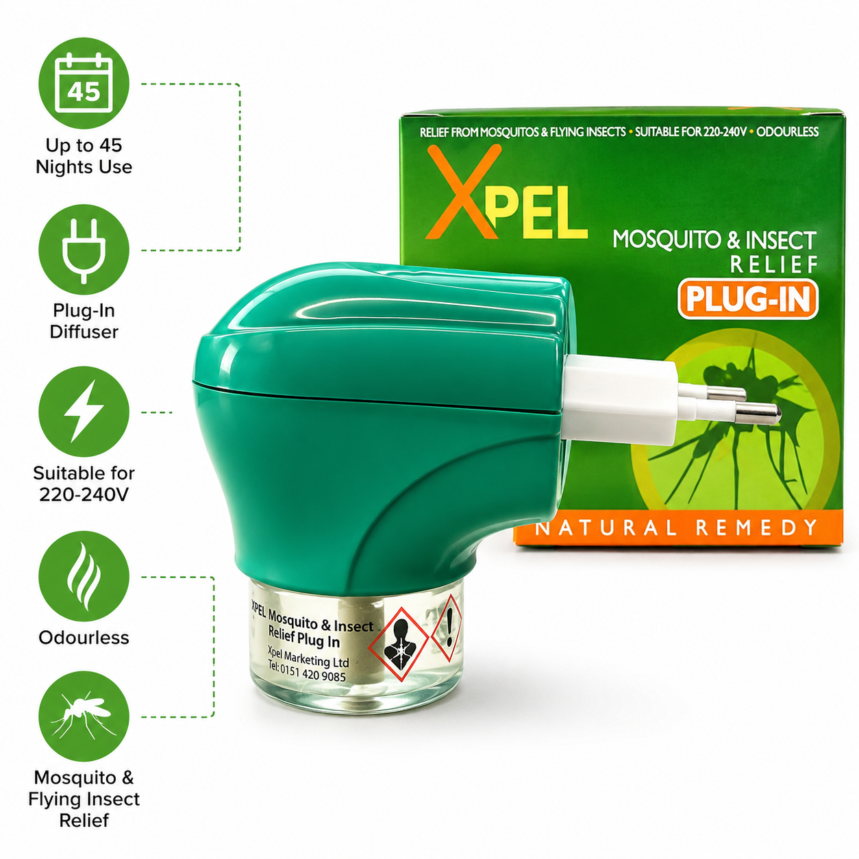 XPEL Diffuseur anti-moustiques et insectes avec recharge de 35 ml