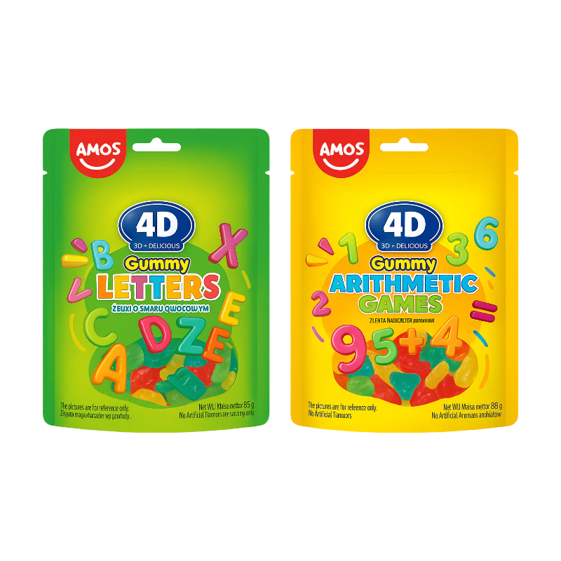 AMOS 4D Gummy Arithmetic Games & Letters 85g (1 unité - choix aléatoire)