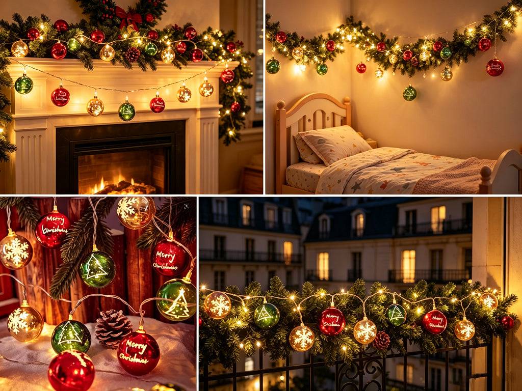 Guirlande lumineuse de Noël LED, rouge, vert et blanc, à motifs de flocons de neige sphériques, convient pour la décoration intérieure et extérieure, décoration pour la Fête des Mères, Noël et mariage