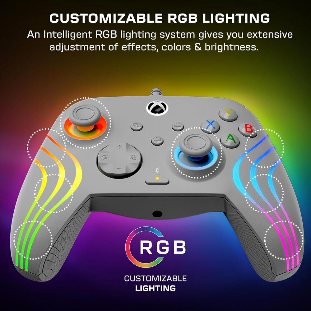 Turtle Beach Afterglow Wave Manette filaire Câble USB Éclairage RVB - Gâchettes à effet Hall & Boutons programmables - Xbox Series X|S, PC (Licence officielle Microsoft) - Gris