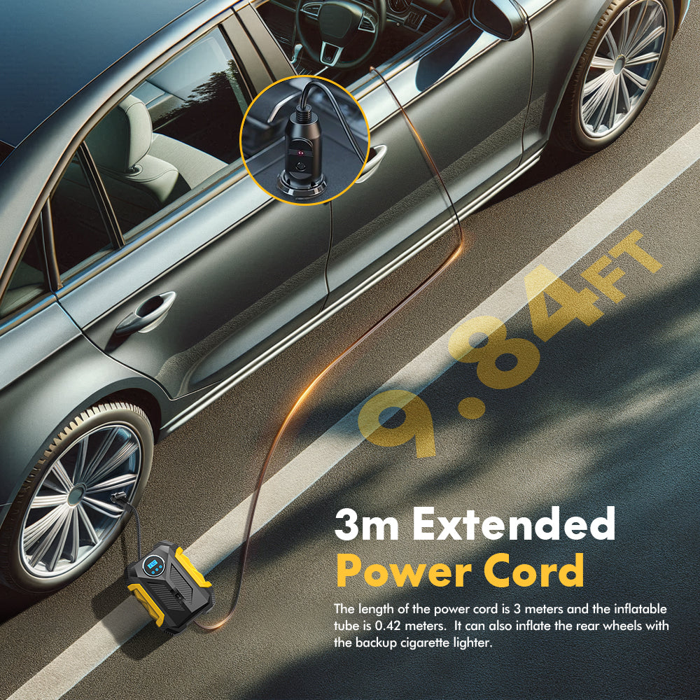 Carsun 150PSI Pompe intelligente 12 V, 150 psi avec écran numérique, éclairage LED, câble de 3 m