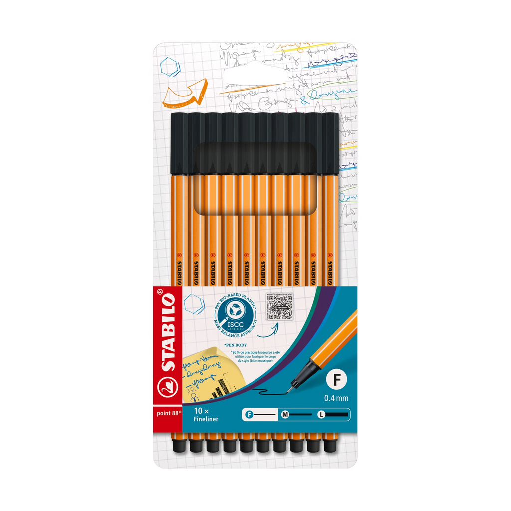 STABILO Point 88 Lot de 10 stylos noirs à pointes fines
