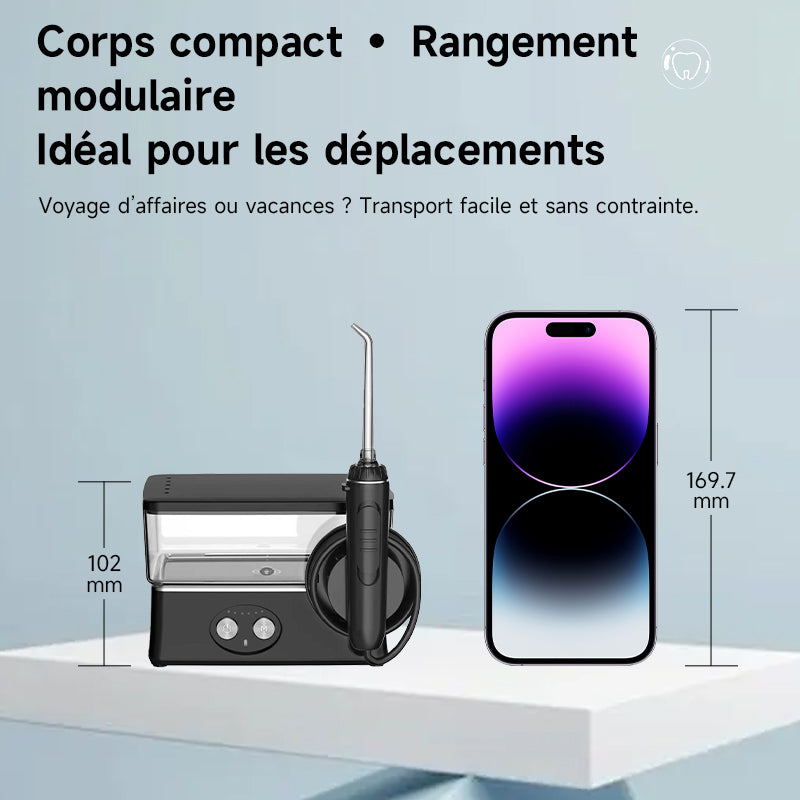h2ofloss Hydropulseur dentaire portable, 6 modes, 5 canules, batterie 2500 mAh, réservoir d'eau 570 ml, étanche IPX7 - Noir