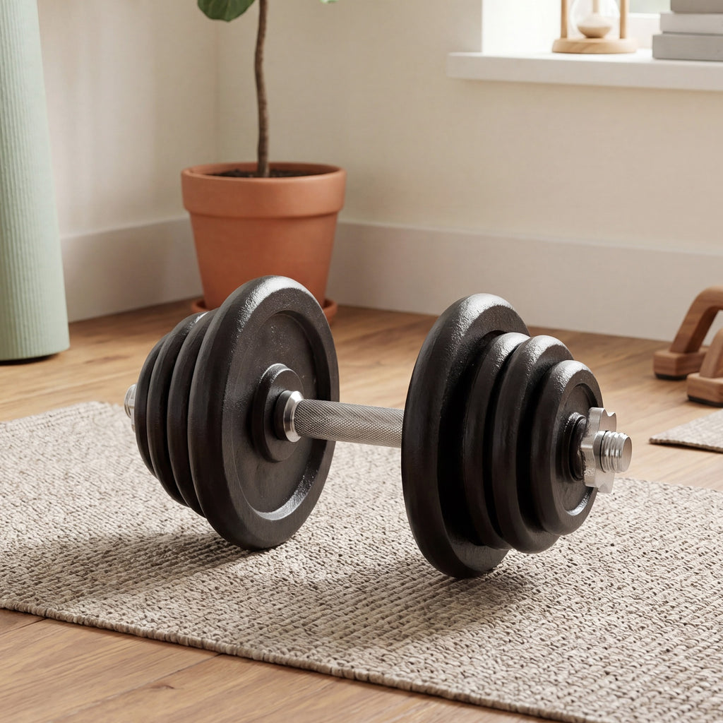 JOYFURNOSHaltères en fonte, disques de poids 20 kg, réglables pour entraînement hommes femmes, Noir