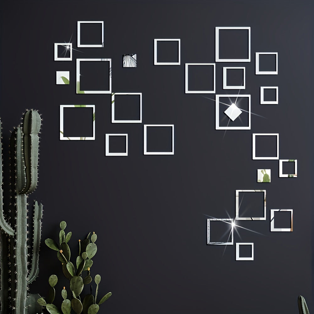 WhereHike Lot de 24 autocollants rectangulaires évidés en acrylique PVC finition miroir, auto-adhésifs, imperméables, amovibles, Argent