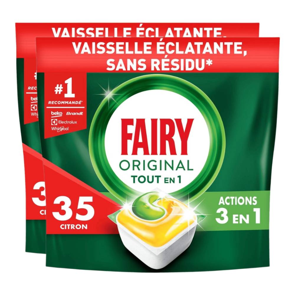 Fairy Original Tout-en-1 Tablettes Lave-vaisselle Parfum Citron 2 x 35 Unités (= 70 Tablettes)