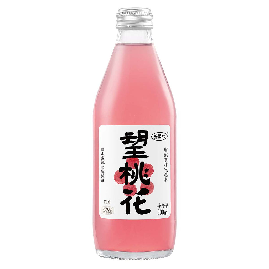 Hao Wang Shui Eau pétillante au jus de pêche et au nectar de fleur de prunier 24 x 300 ml