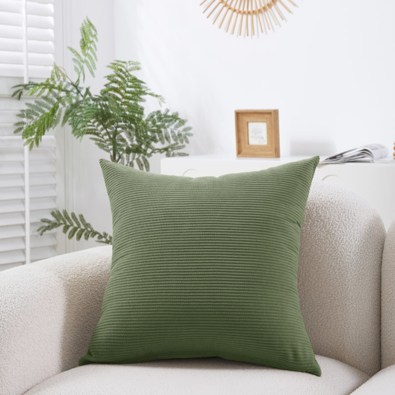 MEROPE, Housse de coussin en velours côtelé polyester, 50x50 cm, vert clair, 1 pack