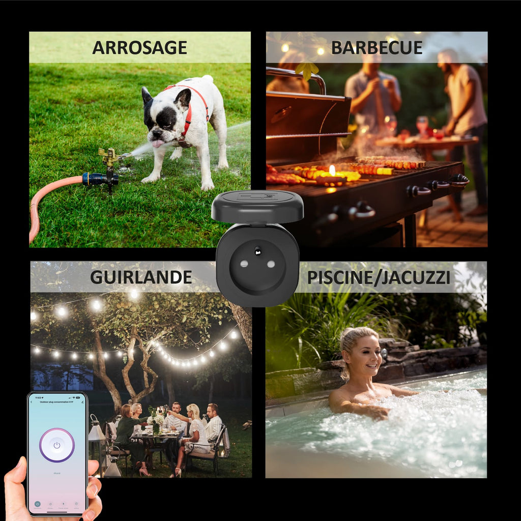 KYF Prise extérieure intelligente Wi-Fi avec mesure de consommation
