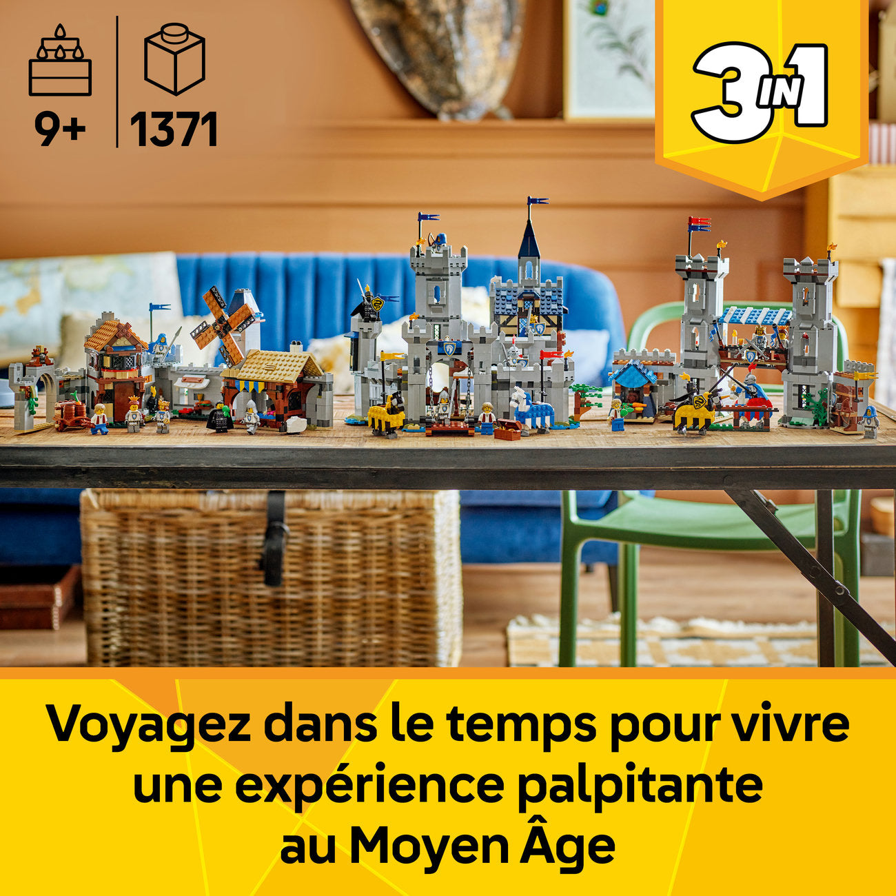LEGO Creator 3 en 1 Château Médiéval 31168 Ensemble de Construction Jouet (Reconstruit en Tour ou Place du Marché, 1 371 Pièces)