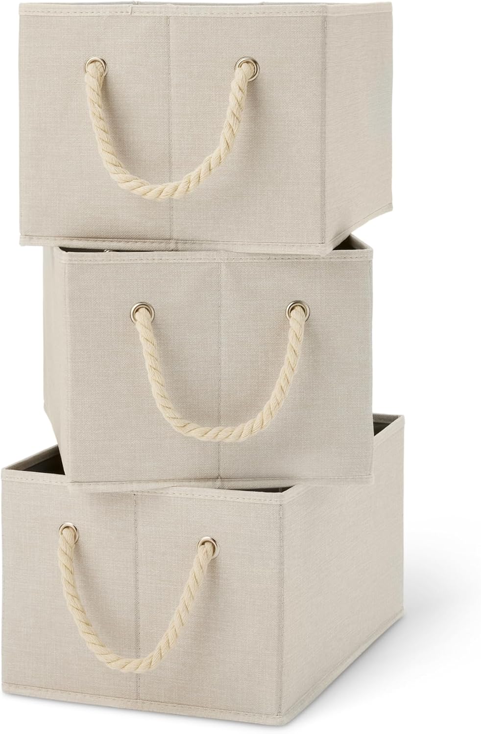 ANQI Lot de 3 boîtes de rangement pliables en lin avec poignées en corde