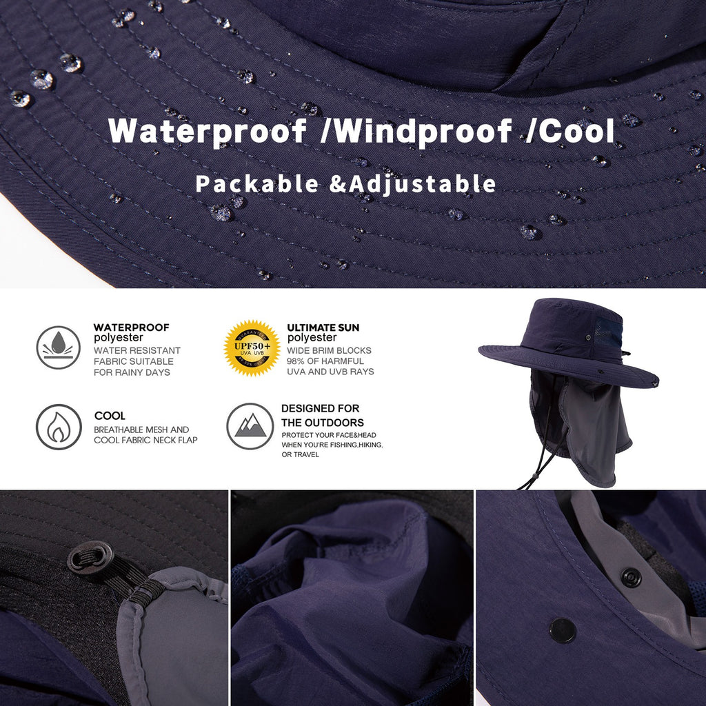 TOP-EX Chapeau de pêche pour homme avec protection UV, couvre-nuque à effet froid, emplacement pour lunettes, bords larges, taille M/L - Navy