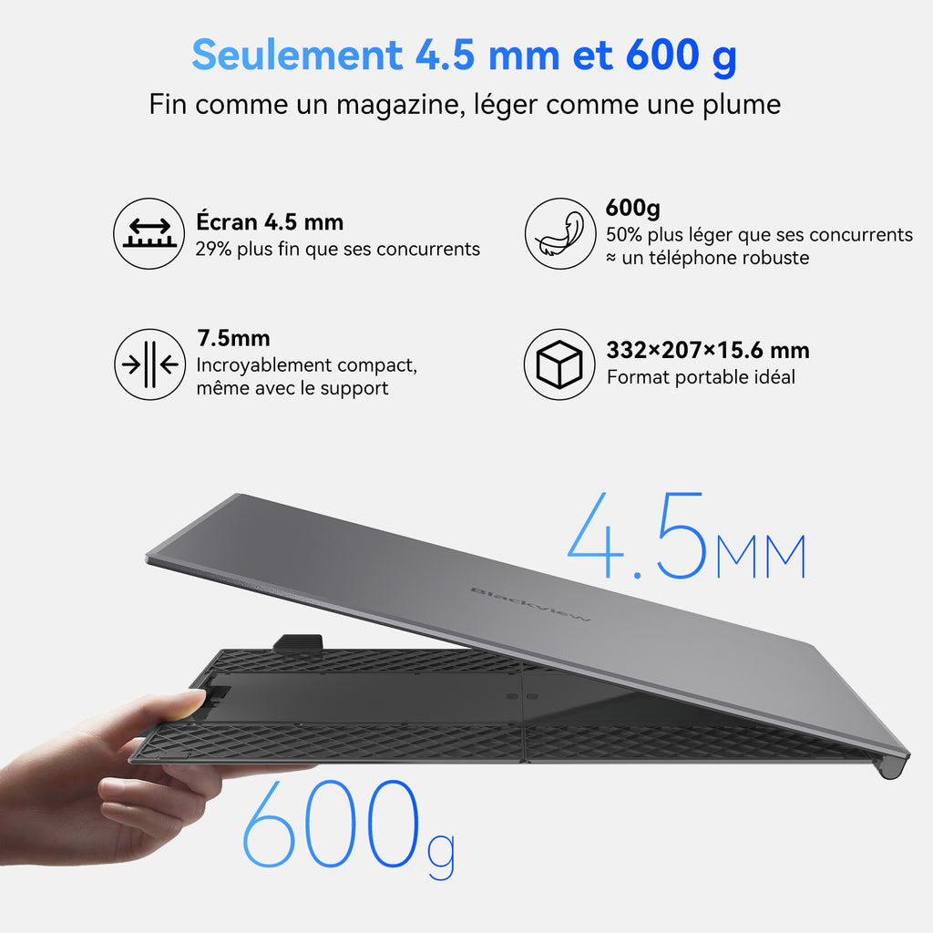 Blackview SCM6 Écran moniteur pour ordinateur portable 13"-17", 600 g, 4,5 mm, FHD IPS 14" avec protection des yeux, support intégré, Plug & Play pour Mac/Windows/Android