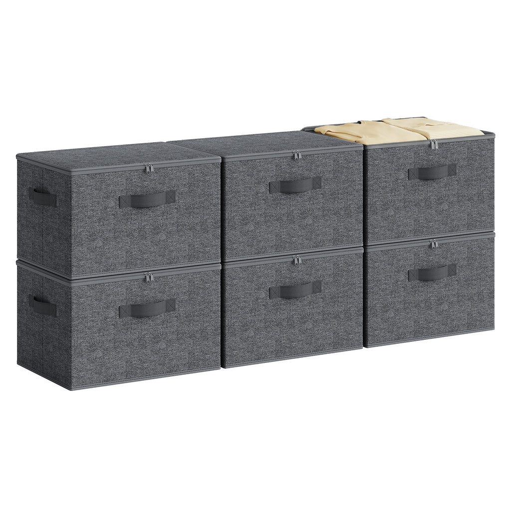 JOYFURNOS Boîtes de rangement pliables, lot de 6, organiseur de vêtements zippé avec couvercles solides et poignées renforcées, grande capacité de 30L par boîte