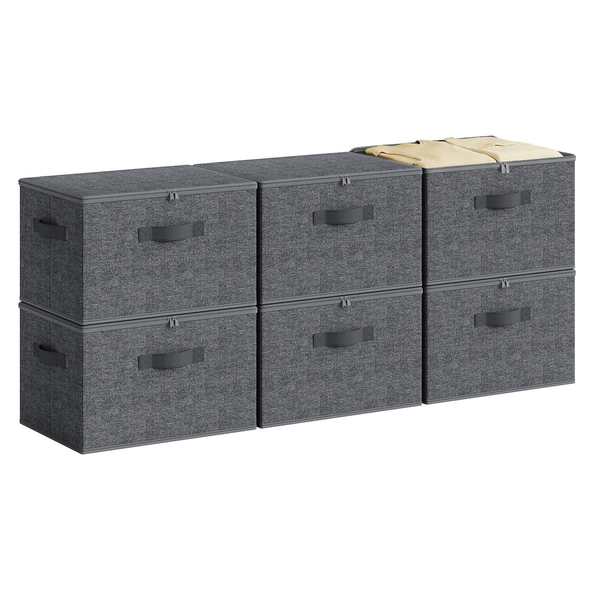 JOYFURNOS Boîtes de rangement pliables, lot de 6, organiseur de vêtements zippé avec couvercles solides et poignées renforcées, grande capacité de 30L par boîte