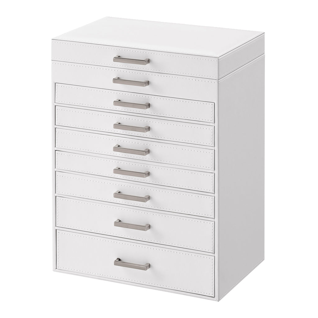 JOYFURNOS Grand Organisateur de Boîte à Bijoux à 8 Niveaux avec Compartiment de Rangement Dédié pour Montres, Design de Tiroir Empilable avec Plateau en Verre Transparent