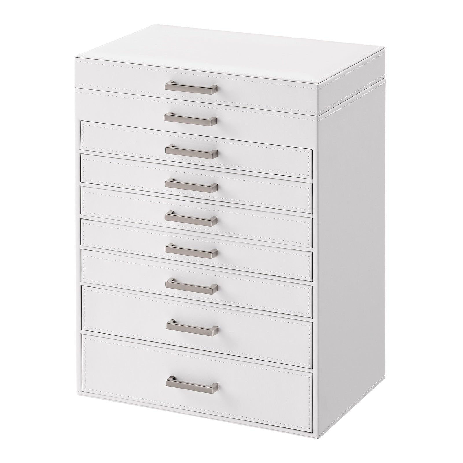 JOYFURNOS Grand Organisateur de Boîte à Bijoux à 8 Niveaux avec Compartiment de Rangement Dédié pour Montres, Design de Tiroir Empilable avec Plateau en Verre Transparent