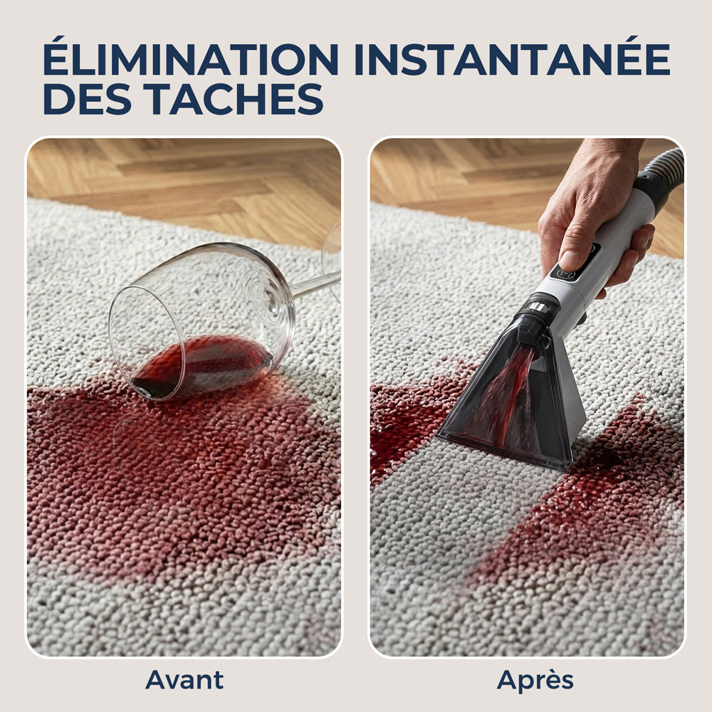Rouny Nettoyeur de Tapis Portable, Machine de Nettoyage de Tissus d'Ameublement avec 3 Modes Eau Froide Eau Chaude Vapeur, Aspiration 13 kPa, Doubles Réservoirs d'Eau