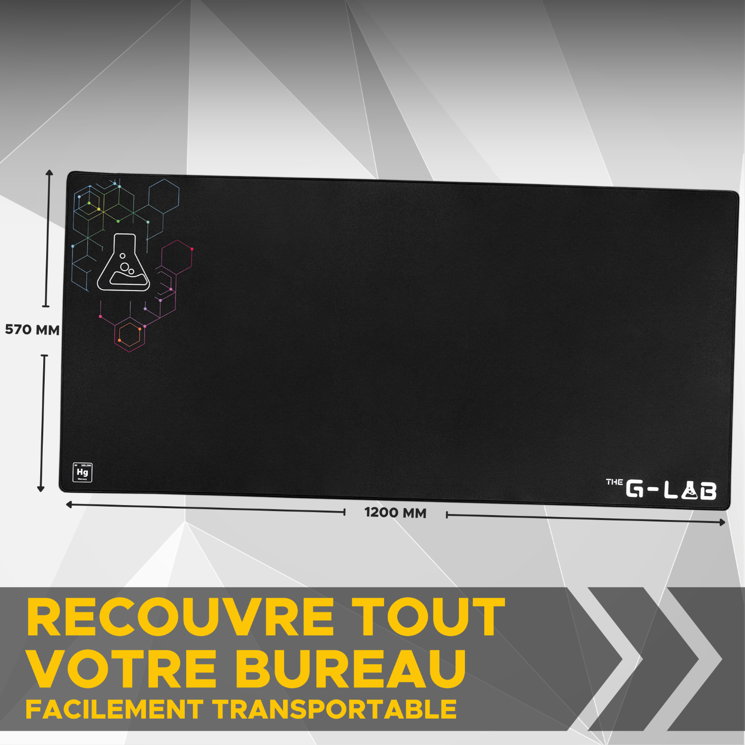 THE G-LAB Mercury Pad Tapis de Souris Gaming XXXL (1200 x 570 mm) Surface de Contrôle, Base Antidérapante, Bords Cousus - Noir
