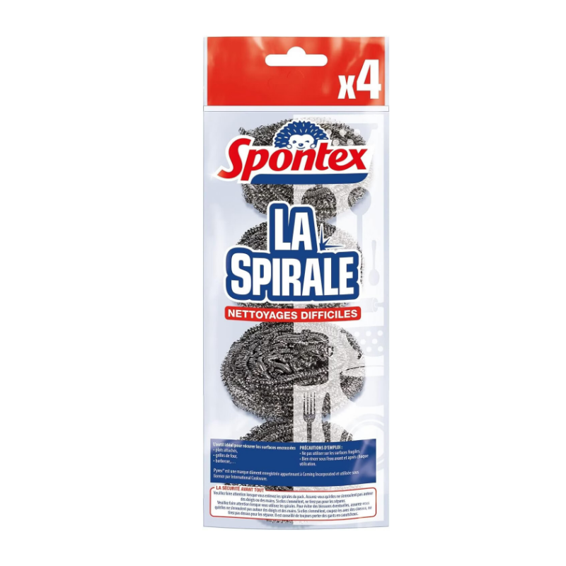SPONTEX Spirales à récurer maille indéformable pour salissures tenaces 4 spirales