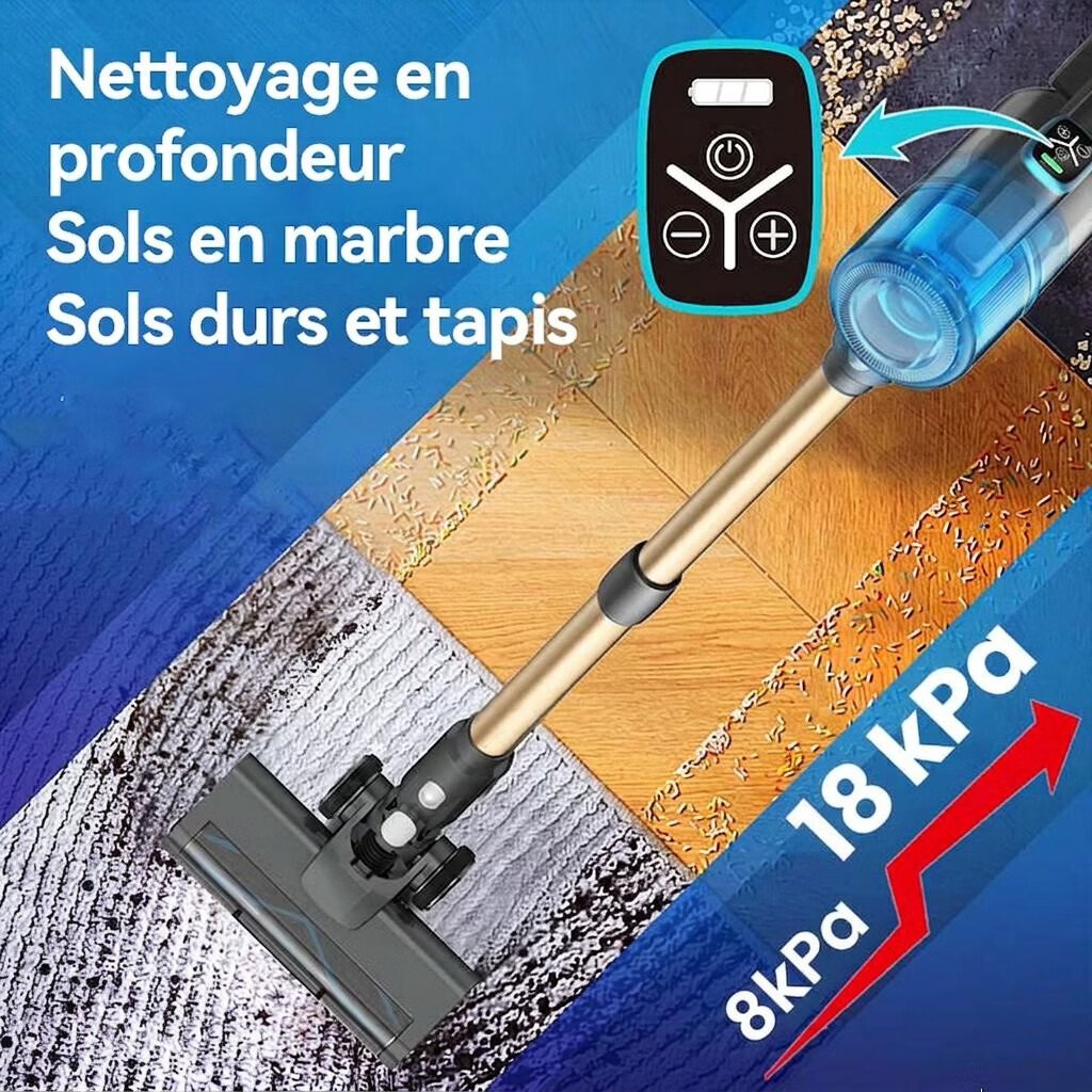 Ochama Aspirateur Balai Sans Fil 4 en 1 18 kPa Autonomie de 40 Minutes Écran LED