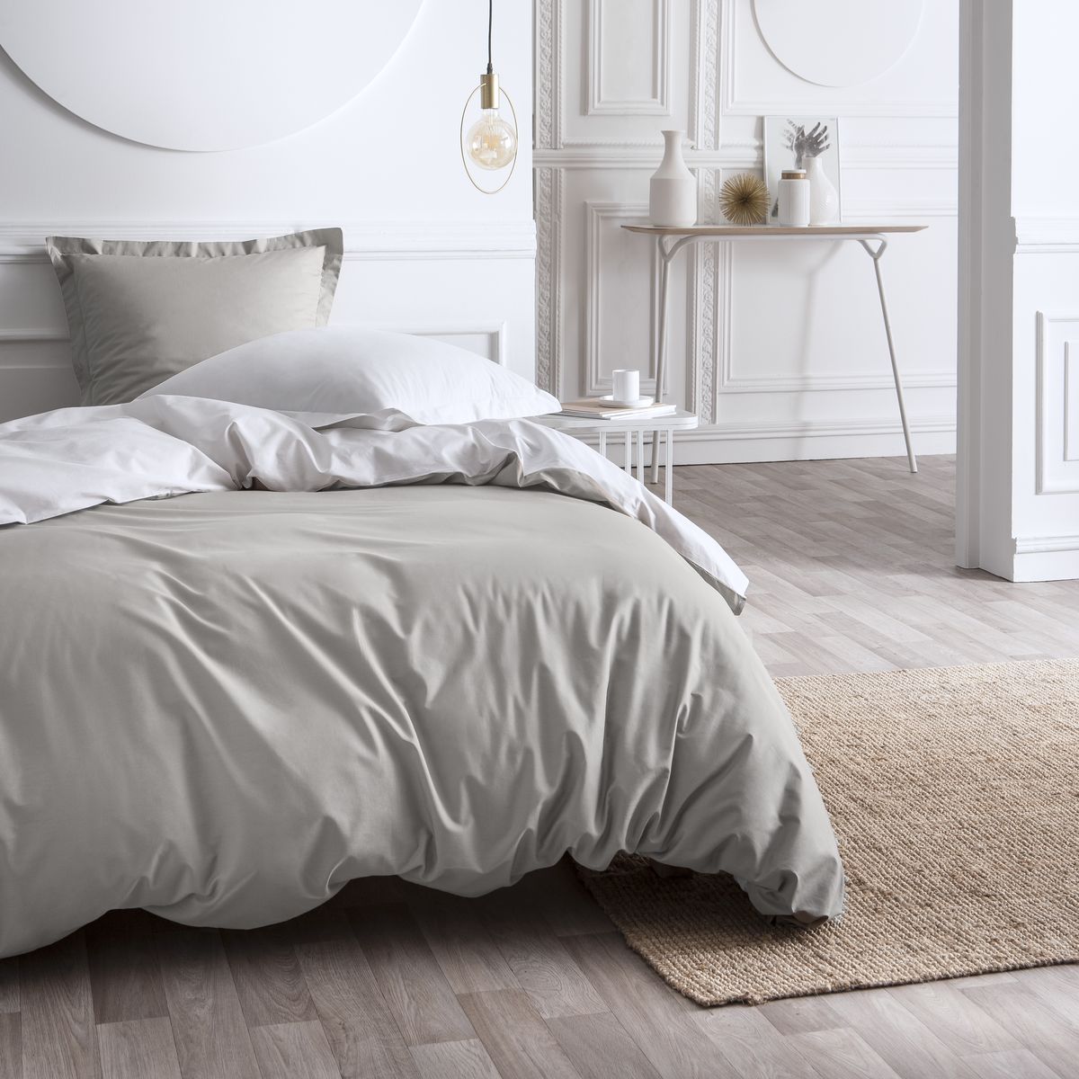 TODAY Parure de lit double 240 x 260 cm - Percale - Bicolore craie/sable de plage