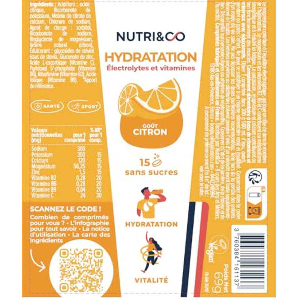 Nutri&Co Électrolytes - goût Citron - 15 Comprimés Effervescents (Lot de 3)
