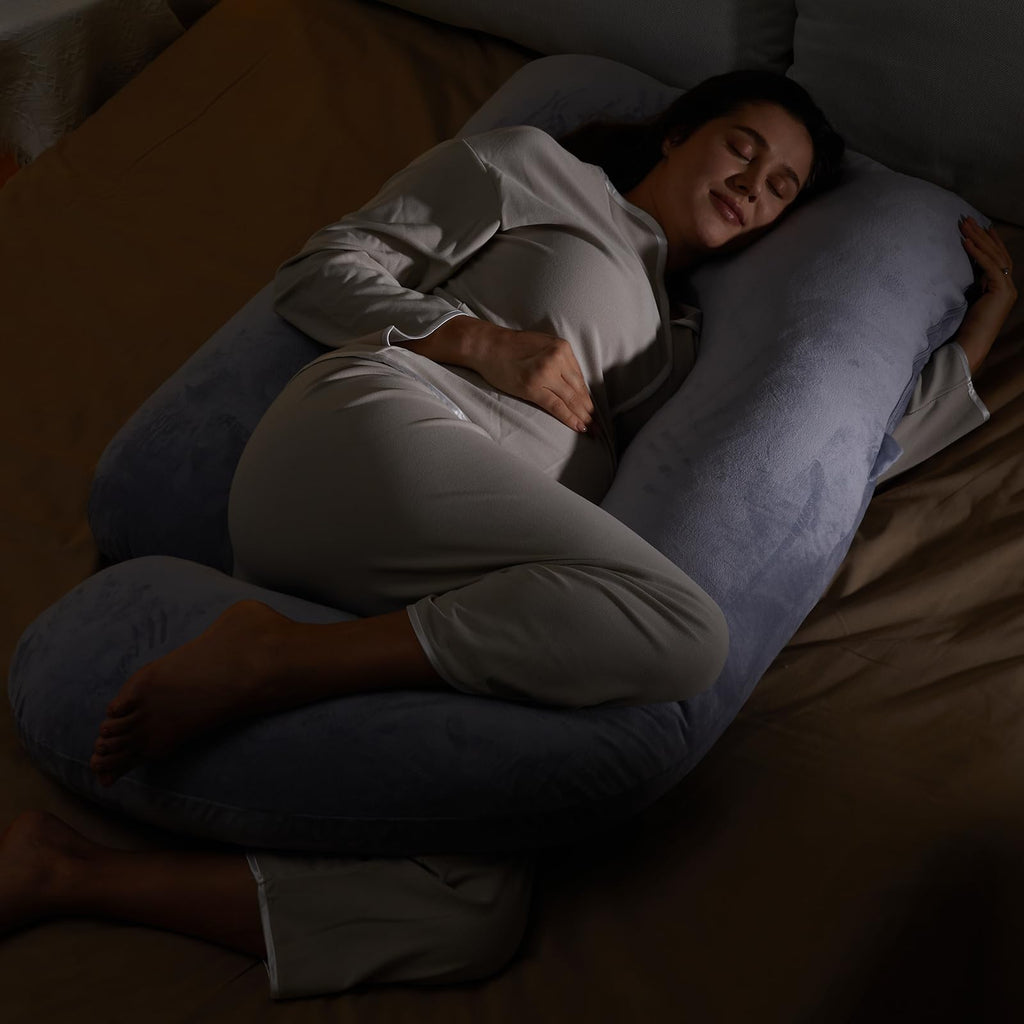 Momcozy Coussin de grossesse double face en forme de U en velours cristal (gris)