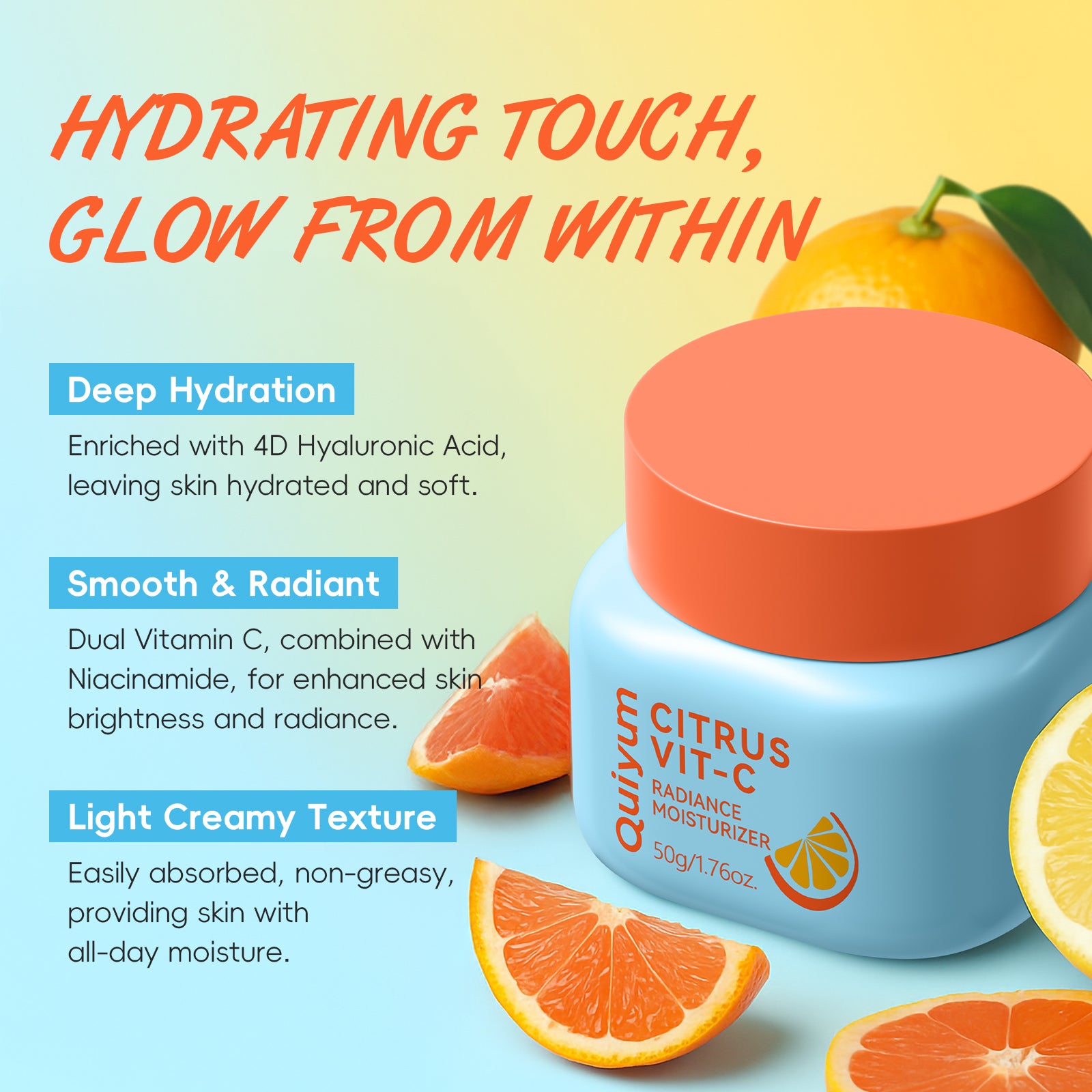Quiyum Coffret de soins de la peau agrumes vitamine C (11 pièces), nettoyant visage 100 g, lotion tonique 160 ml, crème contour des yeux 20 g, crème visage 50 g, masque visage 25 g × 3, avec brosse nettoyante visage pieuvre, kit facial imperméable 3