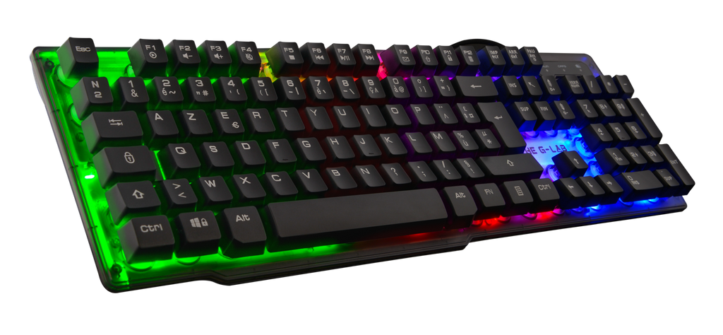 THE G-LAB Keyz Neon Clavier Gaming Membrane Filaire RGB, Taille Complète - AZERTY - Noir