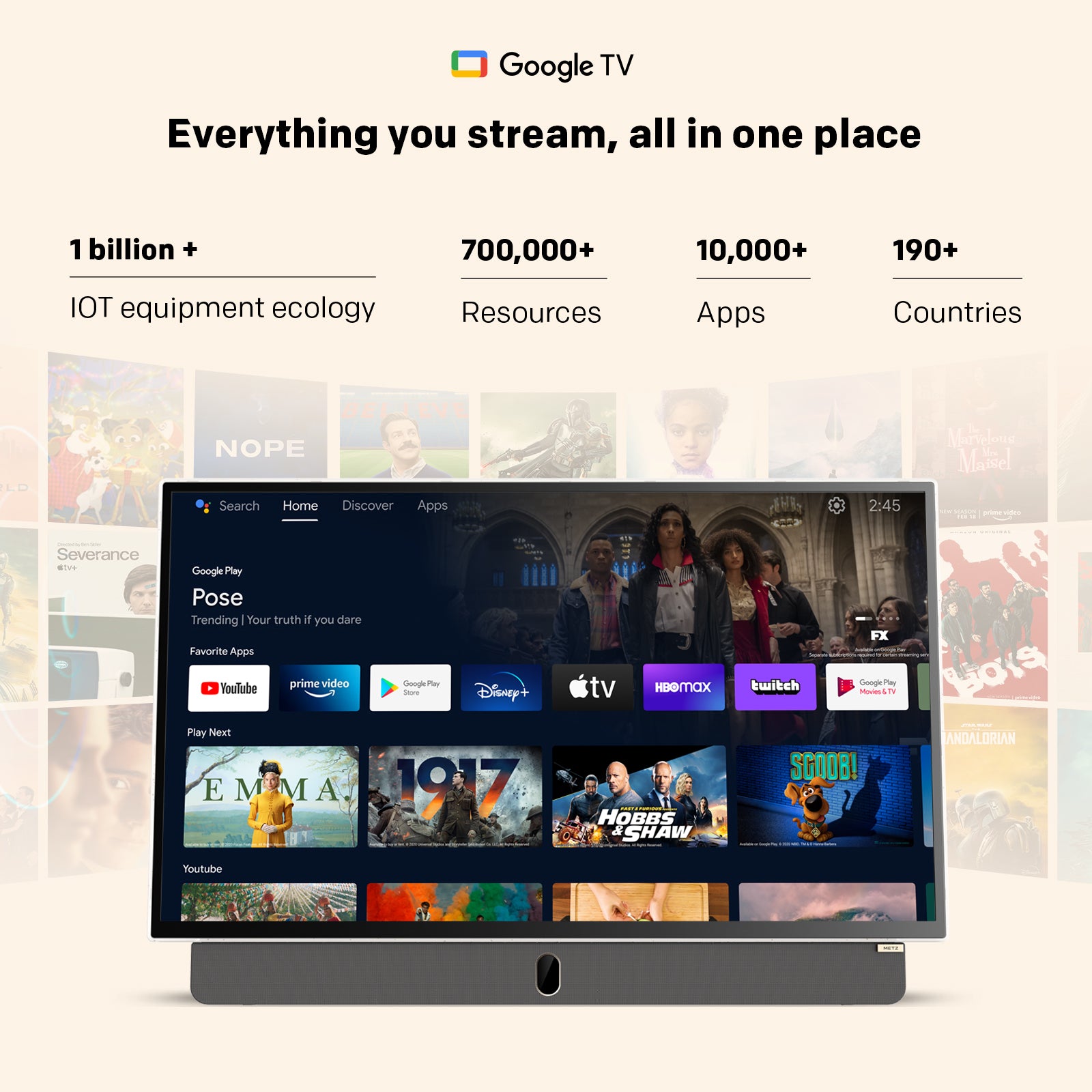 METZ TV Portable 24MPE7200Z Batterie Intégrée, Google TV Vert