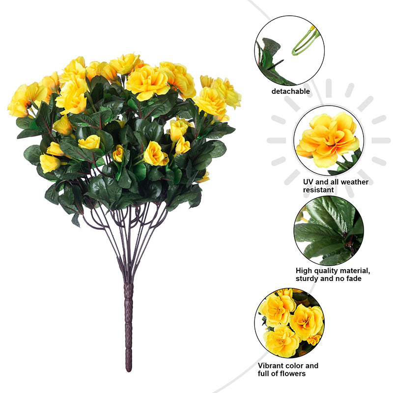 Yuejia Lot de 6 bouquets de fleurs artificielles en soie camélia jaune - 38 cm
