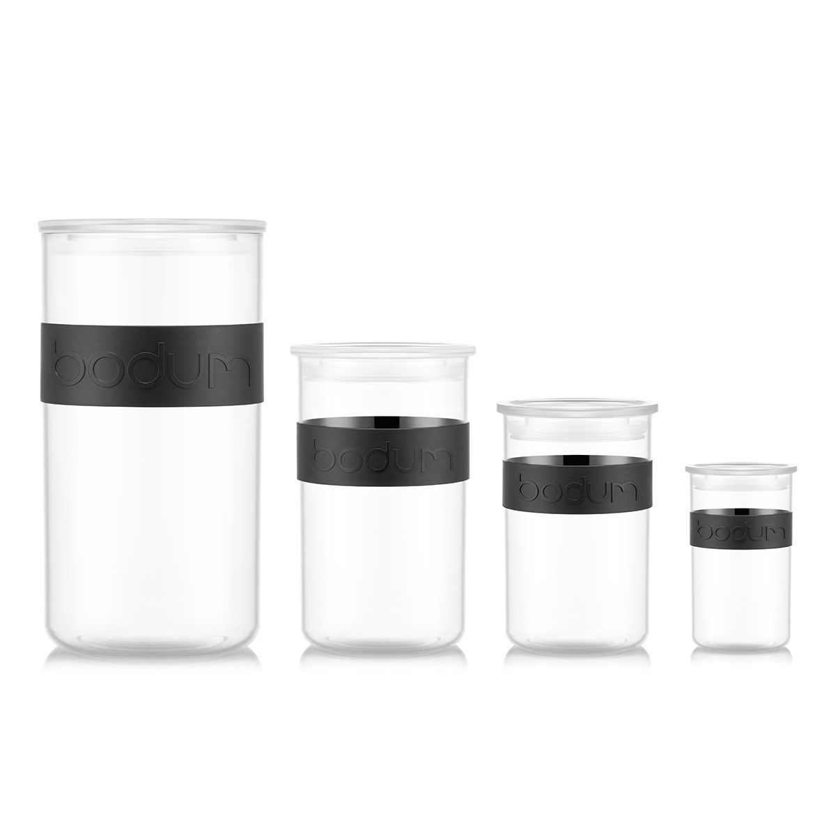 Bodum Presso Lot de 12 bocaux de conservation noir - 4 x 0,25 L / 3 x 0,6 L / 3 x 1 L / 2 x 2 L