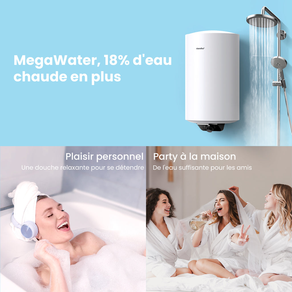 Comfee' D80-15EFG 80 L Chauffe-eau électrique mural - Réservoir au-dessus de l'évier - Contrôle Wi-Fi et compact facile à installer