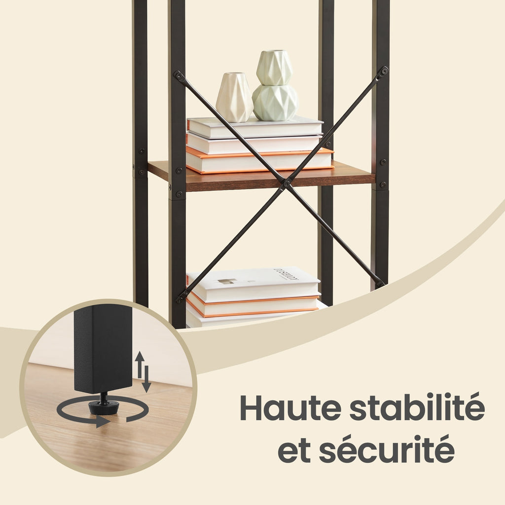 JOYFURNOS Bibliothèque à 6 Niveaux, ?tagère de Rangement pour Bureau, Salle d’?tude, Salon et Chambre, 30 x 40 x 187,5 cm, Style Industriel, Marron Rustique et Noir